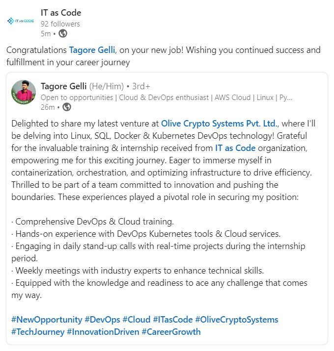Tagore Gelli LinkedIn post